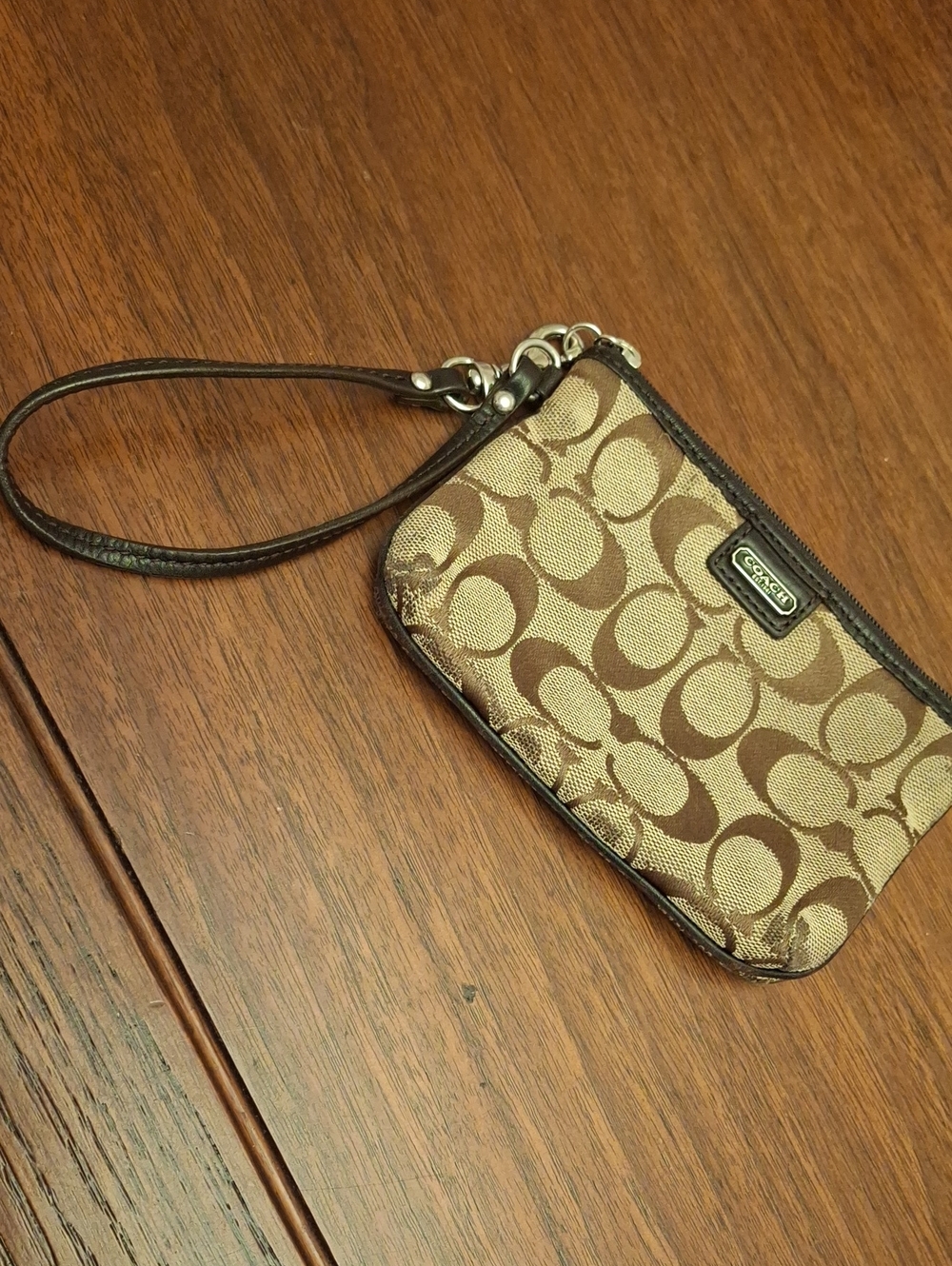 Coach Canvas Signature Wristlet in Brown and Tan